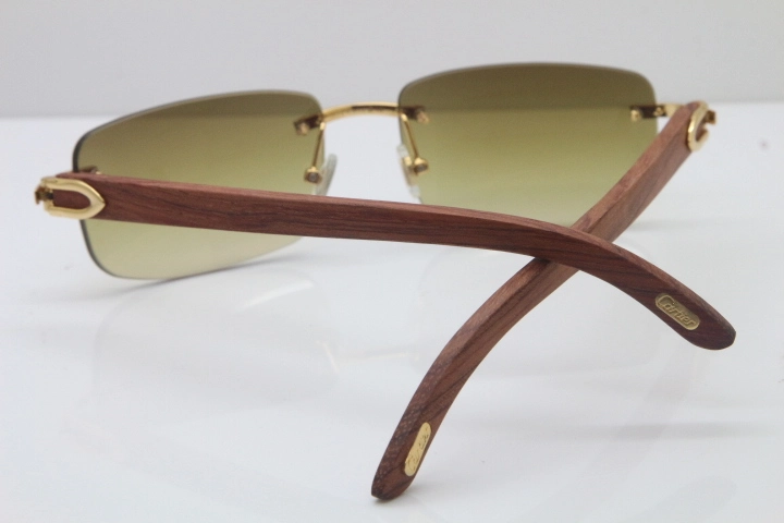 Hot Cartier CT 8200757 Rimless Wood Sunglasses 8200758 Silver Brown Lens