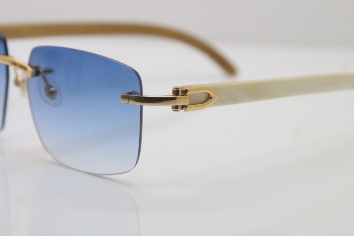 Cartier T8300816 Rimless Original White Genuine Natural Horn Sunglasses in Gold Brown Lens Hot