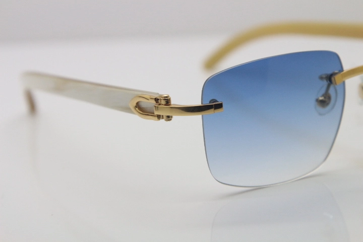 Cartier T8300816 Rimless Original White Genuine Natural Horn Sunglasses in Gold Brown Lens Hot