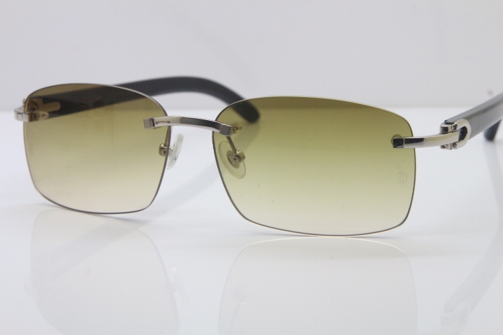 Hot Cartier CT18K Gold Rimless Sun Glasses Black Buffalo Horn Sunglasses 8200760 Silver Brown Lens