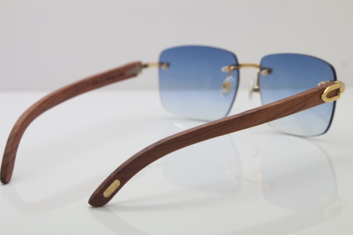 Cartier T8300816 Rimless Original Wood Sunglasses in Gold Brown Lens Hot
