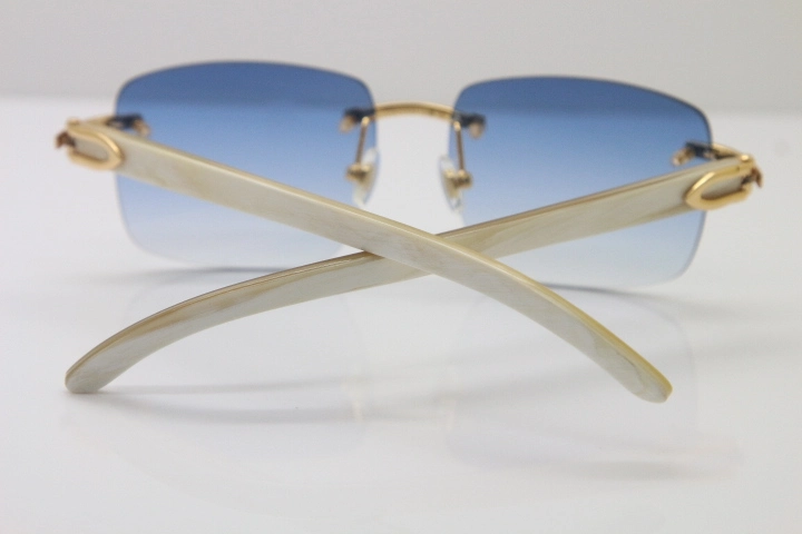 Cartier T8300816 Rimless Original White Genuine Natural Horn Sunglasses in Gold Brown Lens Hot