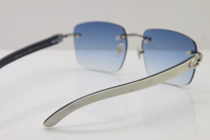 Cartier 8300816 Rimless Original White Inside Black Buffalo Horn Sunglasses in Gold Brown Lens Limited edition Hot