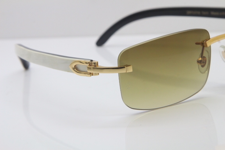 Hot Cartier CT 8200757 Rimless Sun Glasses Original White Inside Black Buffalo Horn Sunglasses 8200758 Gold Brown Lens