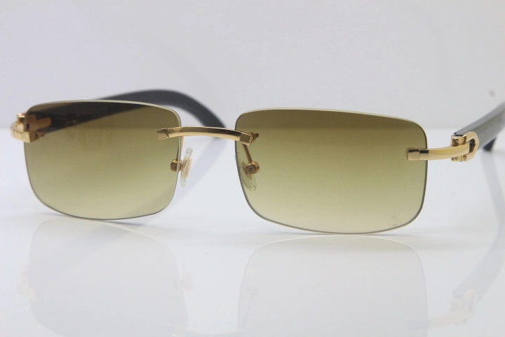 Wholesale High-end brand Cartier 3524012 Rimless SunGlasses Original Black Buffalo Horn Sunglasses in Gold Brown Lens Hot