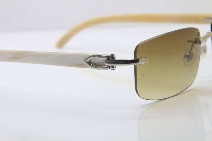 Wholesale High-end brand Cartier 3524012 Rimless Sun Glasses White Genuine Natural Sunglasses in Gold Brown Lens Hot