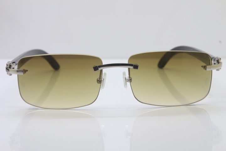 Wholesale High-end brand Cartier 3524012 Rimless SunGlasses Original Black Buffalo Horn Sunglasses in Gold Brown Lens Hot