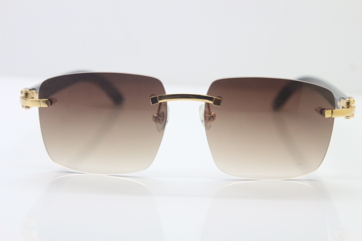 Wholesale High-end brand Carter CT8300816 Rimless Original Black Buffalo Horn Sunglasses in Gold Brown Lens Hot