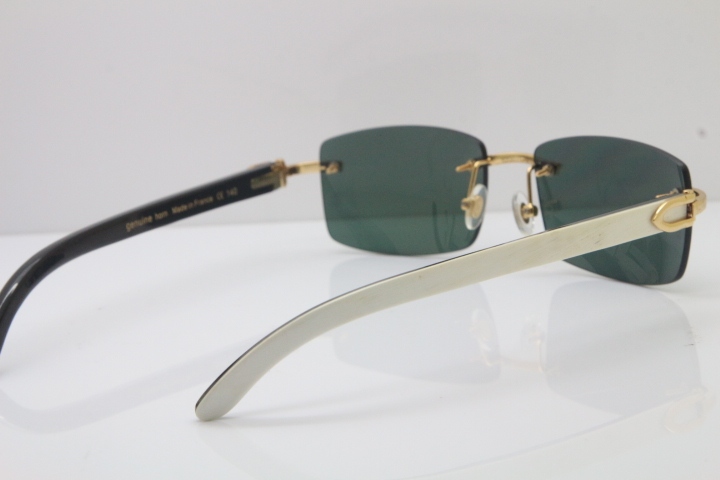 Wholesale High-end brand Cartier Limited edition White Mix Black Buffalo horn Rimless 3524012 Sunglasses in Brown Lens Hot