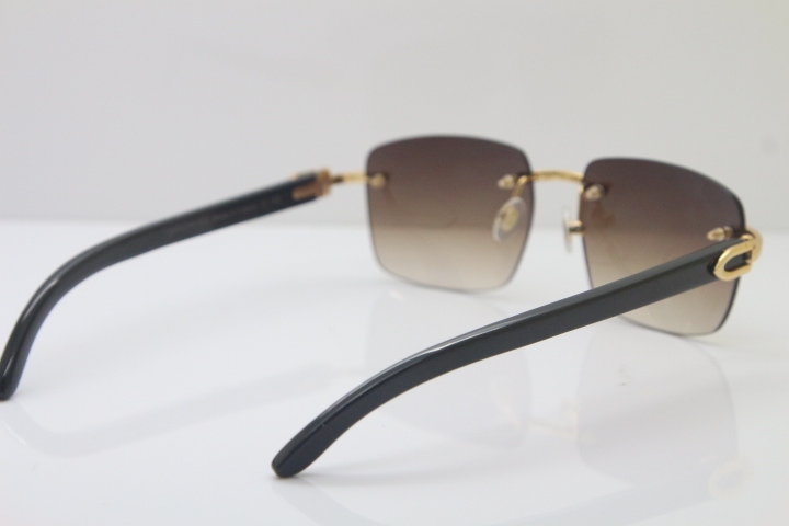 Wholesale High-end brand Carter CT8300816 Rimless Original Black Buffalo Horn Sunglasses in Gold Brown Lens Hot