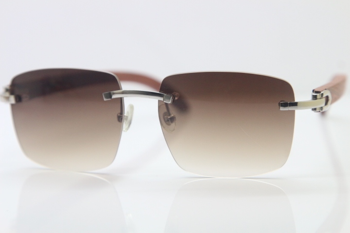 Cartier T8300816 Rimless Original Wood Sunglasses in Gold Brown Lens Hot