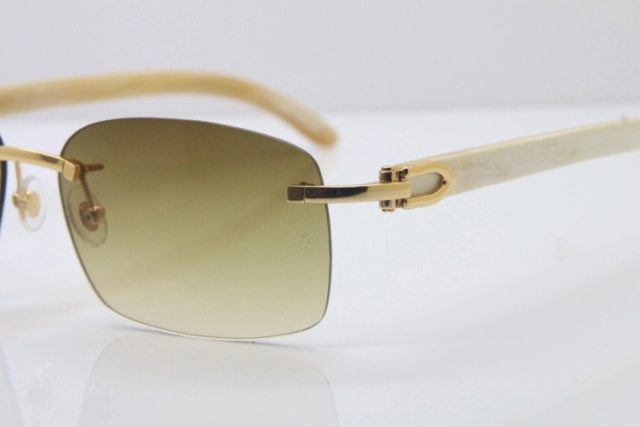 Wholesale Cartier CT 8200759 18K Gold Rimless Sun Glasses White Genuine Natural Sunglasses 8200760 Gold Brown Lens