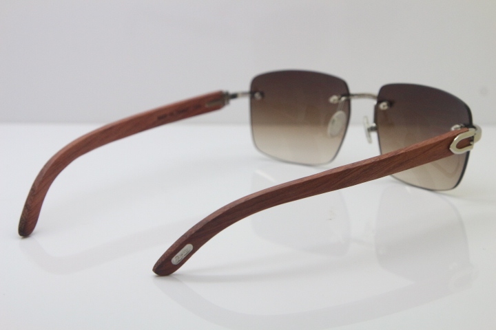 Cartier T8300816 Rimless Original Wood Sunglasses in Gold Brown Lens Hot