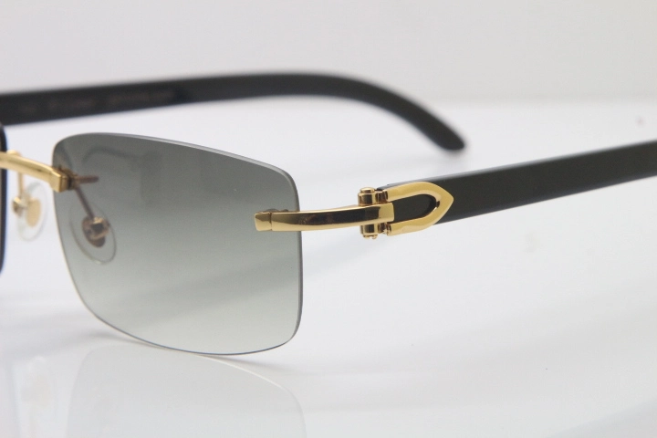 Wholesale High-end brand Cartier 3524012 Rimless SunGlasses Original Black Buffalo Horn Sunglasses in Gold Brown Lens Hot