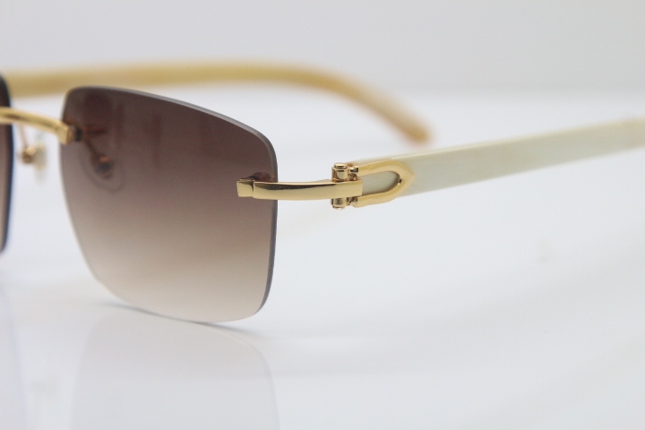 Cartier T8300816 Rimless Original White Genuine Natural Horn Sunglasses in Gold Brown Lens Hot