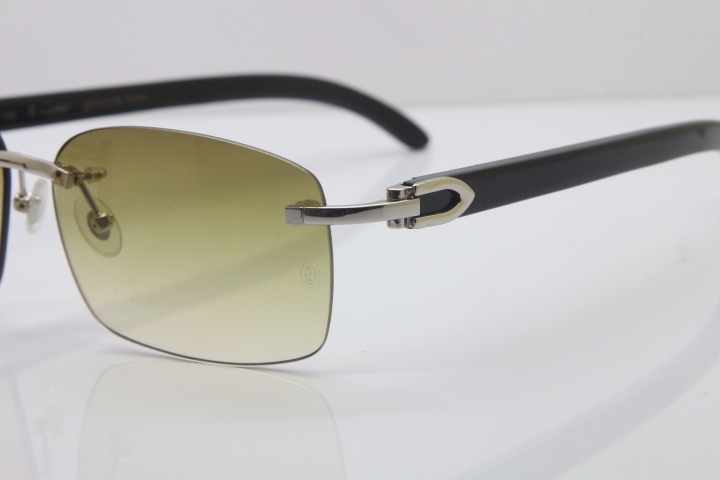 Hot Cartier CT 8200759 18K Gold Rimless Sun Glasses Black Buffalo Horn Sunglasses 8200760 Silver Brown Lens