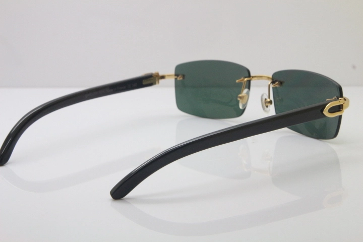 Wholesale High-end brand Cartier 3524012 Rimless SunGlasses Original Black Buffalo Horn Sunglasses in Gold Brown Lens Hot