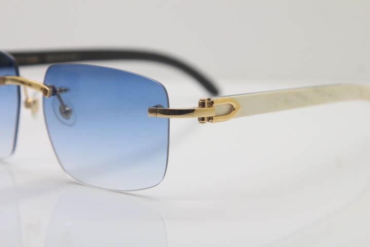 Cartier 8300816 Rimless Original White Inside Black Buffalo Horn Sunglasses in Gold Brown Lens Limited edition Hot