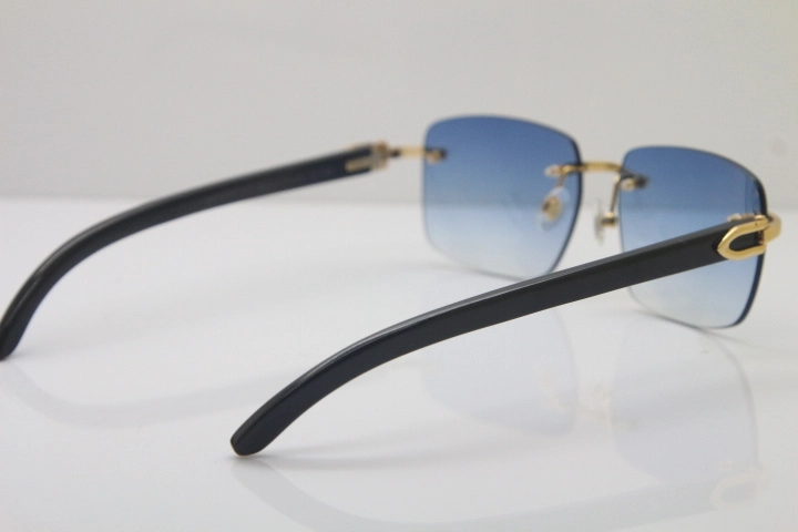 Wholesale High-end brand Carter CT8300816 Rimless Original Black Buffalo Horn Sunglasses in Gold Brown Lens Hot