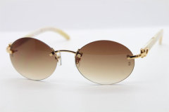 Cartier CT 5124018 18K Gold Rimless White Genuine Natural Sun Glasses Buffalo Horn Sunglasses in Gold Brown Lens Hot