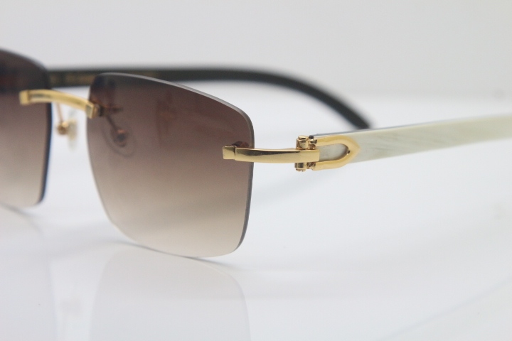 Cartier 8300816 Rimless Original White Inside Black Buffalo Horn Sunglasses in Gold Brown Lens Limited edition Hot