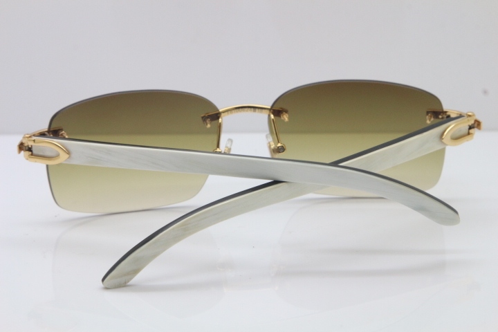 Cartier Rimless 8200759 Original White Inside Black Buffalo Horn Sunglasses in Gold Brown Lens