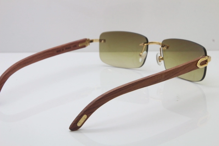 Hot Cartier CT 8200757 Rimless Wood Sunglasses 8200758 Silver Brown Lens