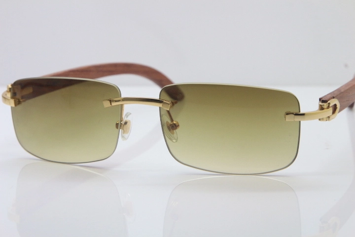 Hot Cartier CT 8200757 Rimless Wood Sunglasses 8200758 Silver Brown Lens