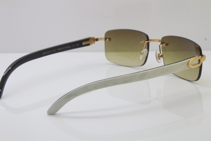 Hot Cartier CT 8200757 Rimless Sun Glasses Original White Inside Black Buffalo Horn Sunglasses 8200758 Gold Brown Lens