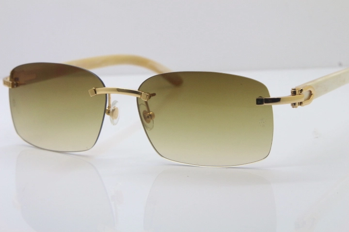 Wholesale Cartier CT 8200759 18K Gold Rimless Sun Glasses White Genuine Natural Sunglasses 8200760 Gold Brown Lens