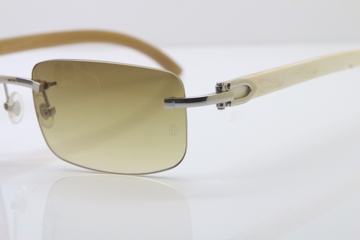 Wholesale High-end brand Cartier 3524012 Rimless Sun Glasses White Genuine Natural Sunglasses in Gold Brown Lens Hot