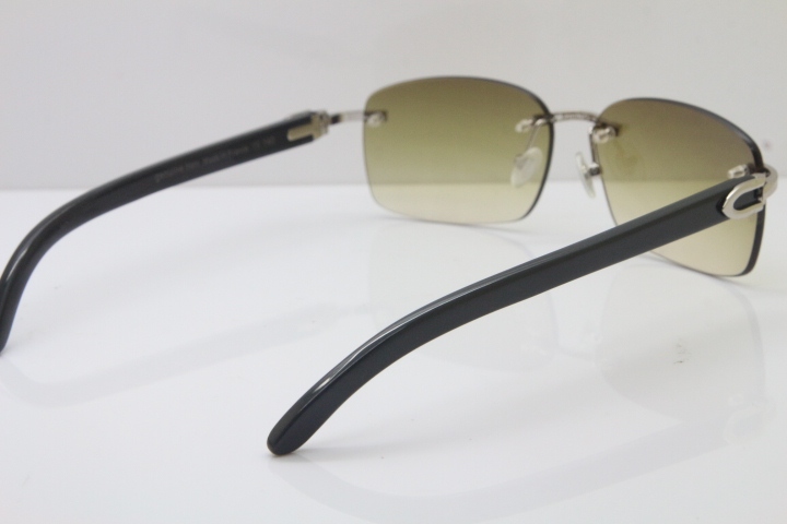 Hot Cartier CT 8200759 18K Gold Rimless Sun Glasses Black Buffalo Horn Sunglasses 8200760 Silver Brown Lens