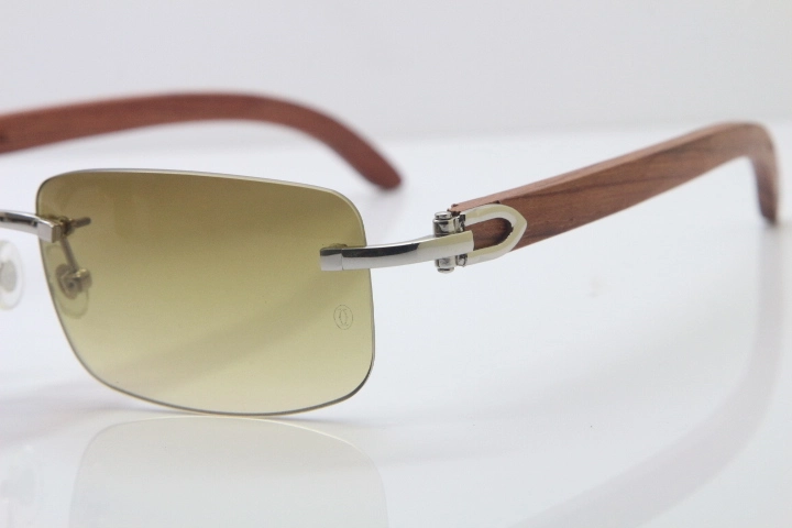 Hot Cartier CT 8200757 Rimless Wood Sunglasses 8200758 Silver Brown Lens