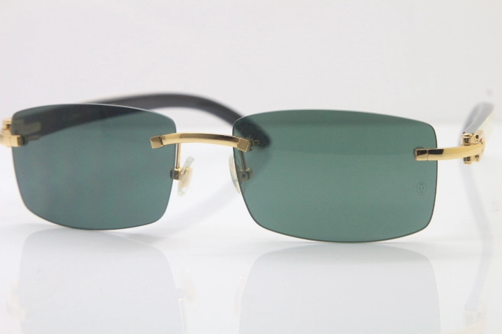 Hot Cartier CT 8200757 Rimless Sun Glasses Original White Inside Black Buffalo Horn Sunglasses 8200758 Gold Brown Lens