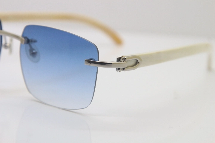 Cartier T8300816 Rimless Original White Genuine Natural Horn Sunglasses in Gold Brown Lens Hot