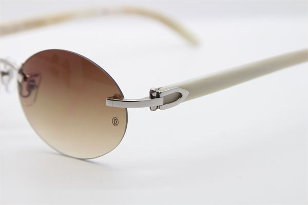 Cartier CT 5124018 18K Gold Rimless White Genuine Natural Sun Glasses Buffalo Horn Sunglasses in Gold Brown Lens Hot
