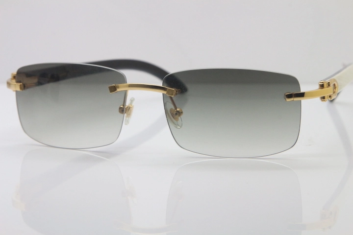 Hot Cartier CT 8200757 Rimless Sun Glasses Original White Inside Black Buffalo Horn Sunglasses 8200758 Gold Brown Lens