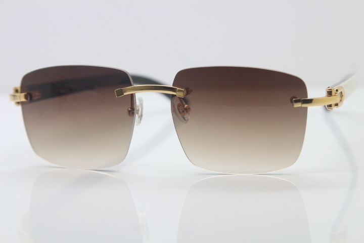 Cartier 8300816 Rimless Original White Inside Black Buffalo Horn Sunglasses in Gold Brown Lens Limited edition Hot