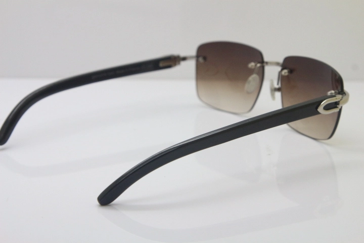 Wholesale High-end brand Carter CT8300816 Rimless Original Black Buffalo Horn Sunglasses in Gold Brown Lens Hot