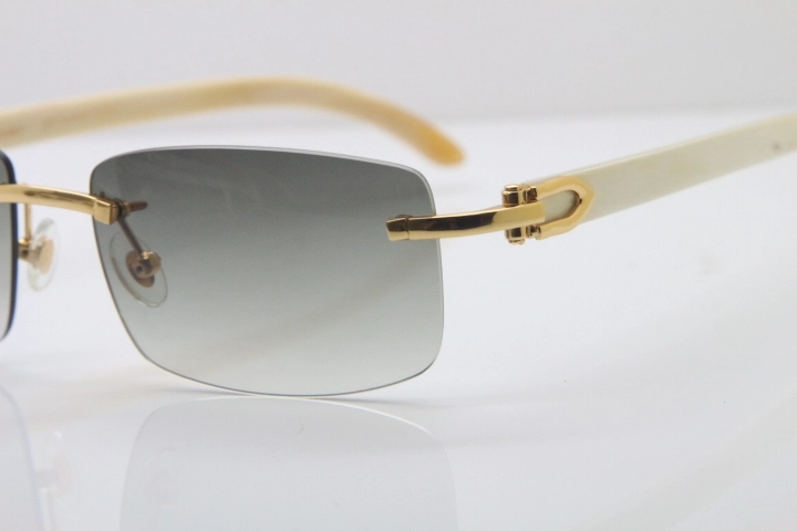 Wholesale High-end brand Cartier 3524012 Rimless Sun Glasses White Genuine Natural Sunglasses in Gold Brown Lens Hot