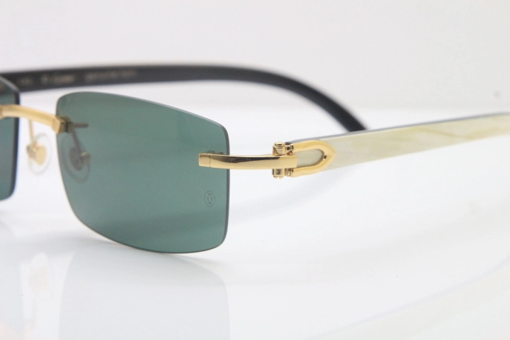 Hot Cartier CT 8200757 Rimless Sun Glasses Original White Inside Black Buffalo Horn Sunglasses 8200758 Gold Brown Lens