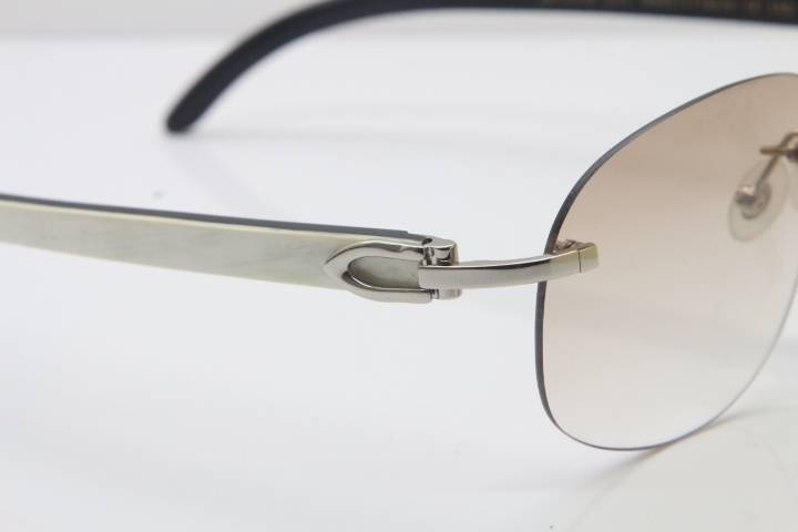Wholesale High-end brand Cartier T8100928 Rimless Black Mix White Buffalo Horn Sunglasses in Gold Brown Lens Hot