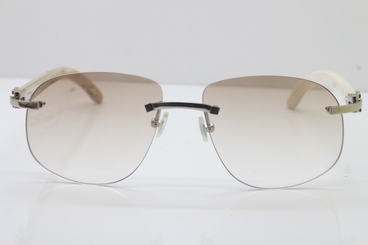 Wholesale High-end brand Cartier T8100928 Rimless Original White Buffalo Horn Sunglasses in 18K Gold Brown Lens Hot