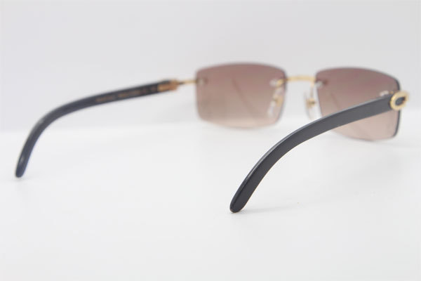 Cartier Rimless Original Black Buffalo Horn 3524012A Sunglasses In Gold Brown Lens Size：56 Hot