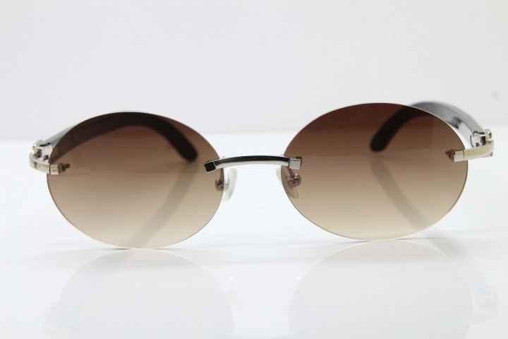 Wholesale High-end brand Carter Original T8307003 Rimless Black Mix White Buffalo Horn luxury brand Sunglasses in Gold Brown Lens