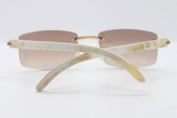 Wholesale High-end brand Cartier Rimless Original White Genuine horn CT3524012A Sunglasses in Gold Brown Lens Size:56 Hot