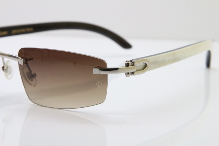 Wholesale High-end brand Carter T8100926 Rimless Black Mix White Buffalo Horn Sunglasses in Gold Brown Lens Hot