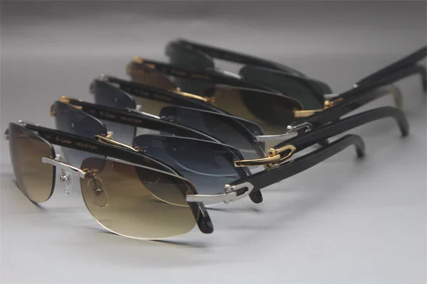 Wholesale High-end brand Cartier Rimless Original Black Buffalo Horn 3524011 Sunglasses In Gold Brown Lens