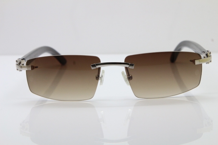 Wholesale High-end brand Carter T8100926 Rimless Black Buffalo Horn Sunglasses in Gold Brown Lens Hot