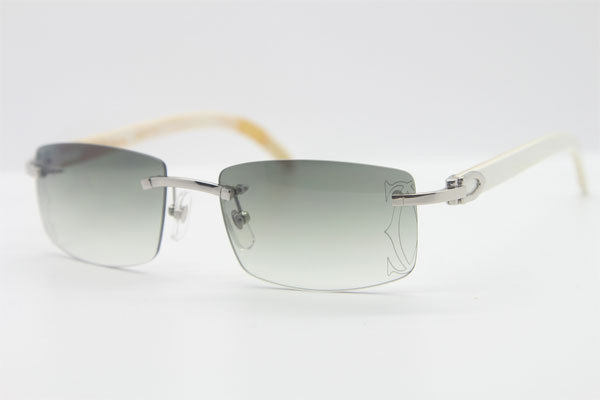 Wholesale High-end brand Cartier Rimless Original White Genuine horn CT3524012A Sunglasses in Gold Brown Lens Size:56 Hot